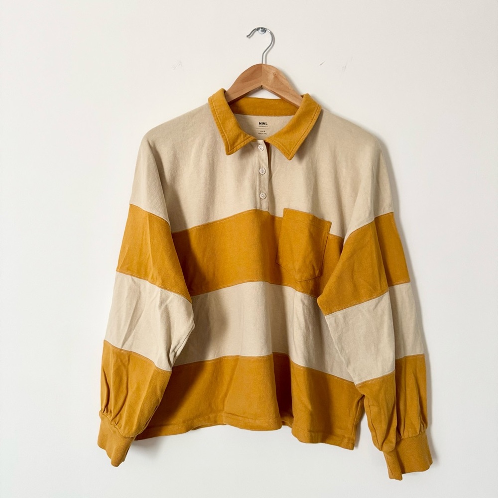 Madewell Striped Rugby Polo Shirt Amber Gold Size M - Picture 3 of 11